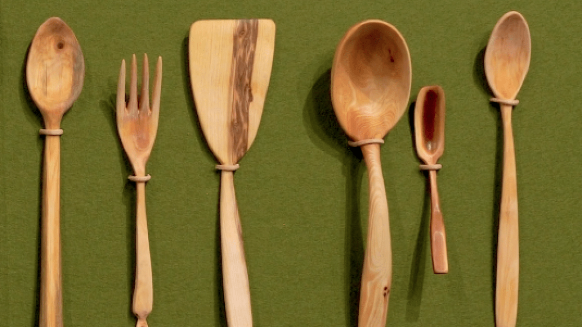 More than 60 hand-carved spoons and hand-thrown pottery created by Professor of History Ken Albala are on display in the Reynolds Gallery at University of the Pacific. 